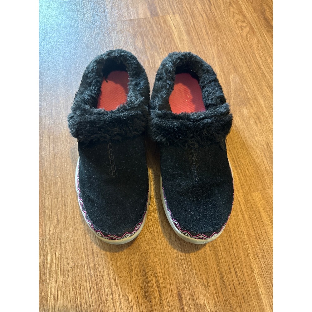 Ryka Womens Black Suede Faux Fur Mules Pink Geometric Trim Slip On Size 10M